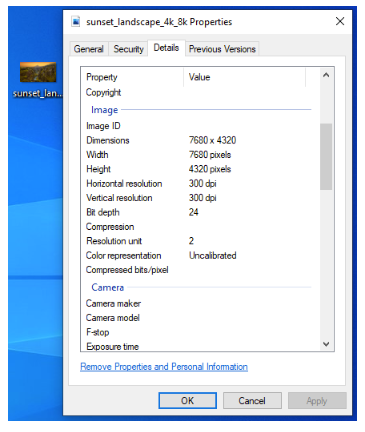 Windows image properties showing pixel dimensions and resolution
